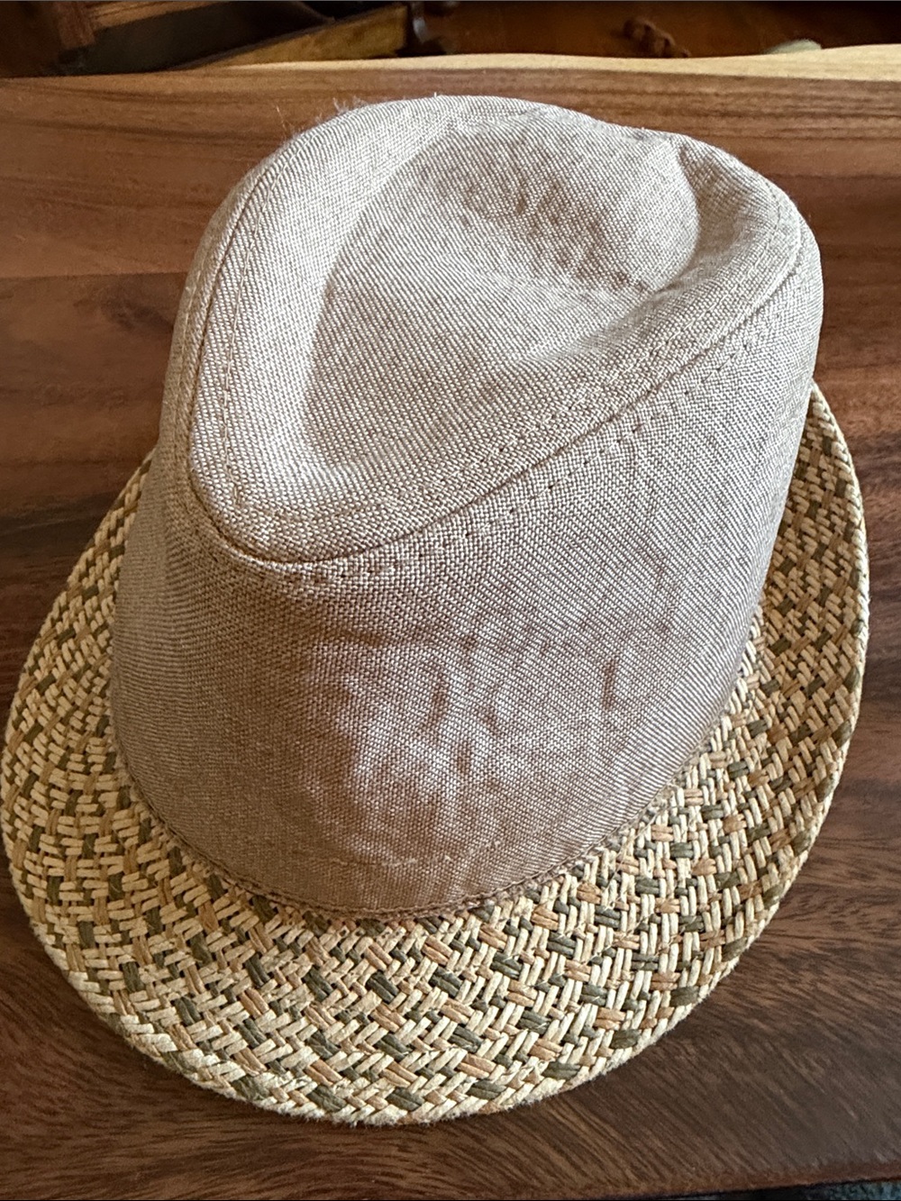 Wilsons Leather Two-Material Straw Fedora Hat - Beige & Natural